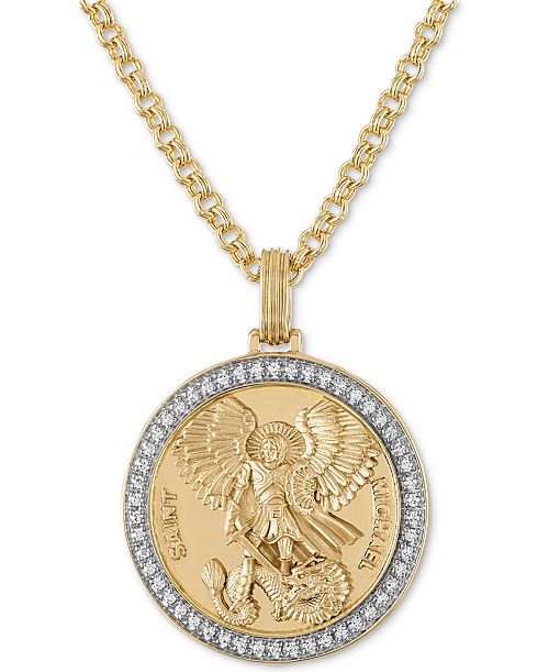 alfani Esquire Men's Jewelry Diamond St. Michael Medallion 22" Pendant Necklace (1/4 ct. t.w.) in 18k Gold-Plated Sterling Silver Created for Macy's Jewelry & Watches