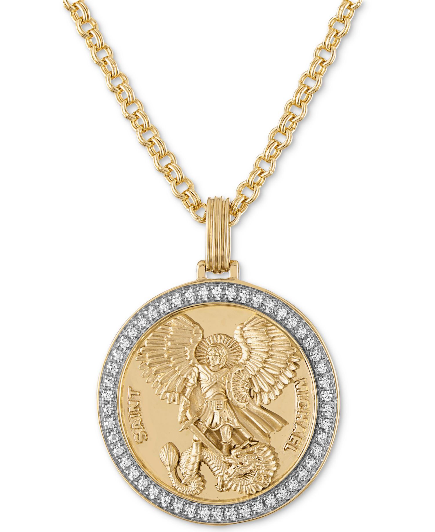Diamond St. Michael Medallion 22" Pendant Necklace (1/4 ct. t.w.) in 18k Gold-Plated Sterling Silver