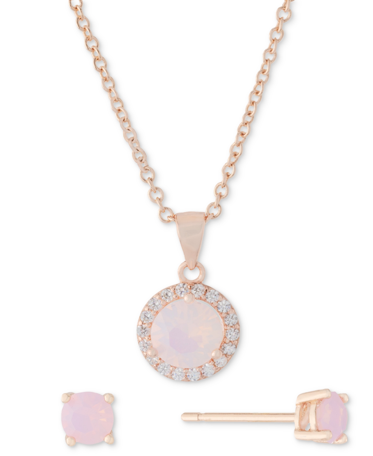 Giani Bernini 2-pc. Set Crystal & Cubic Zirconia Halo Pendant Necklace & Solitaire Stud Earrings, Created For Macy In Rose