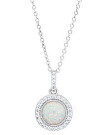 Opal (3/4 ct. t.w.) & Lab-Created White Sapphire (1/4 ct. t.w.) Halo 18" Pendant Necklace in Sterling Silver