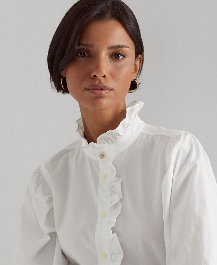 Lauren Ralph Lauren Women's Ruffle-Trimmed Cotton Broadcloth Shirt