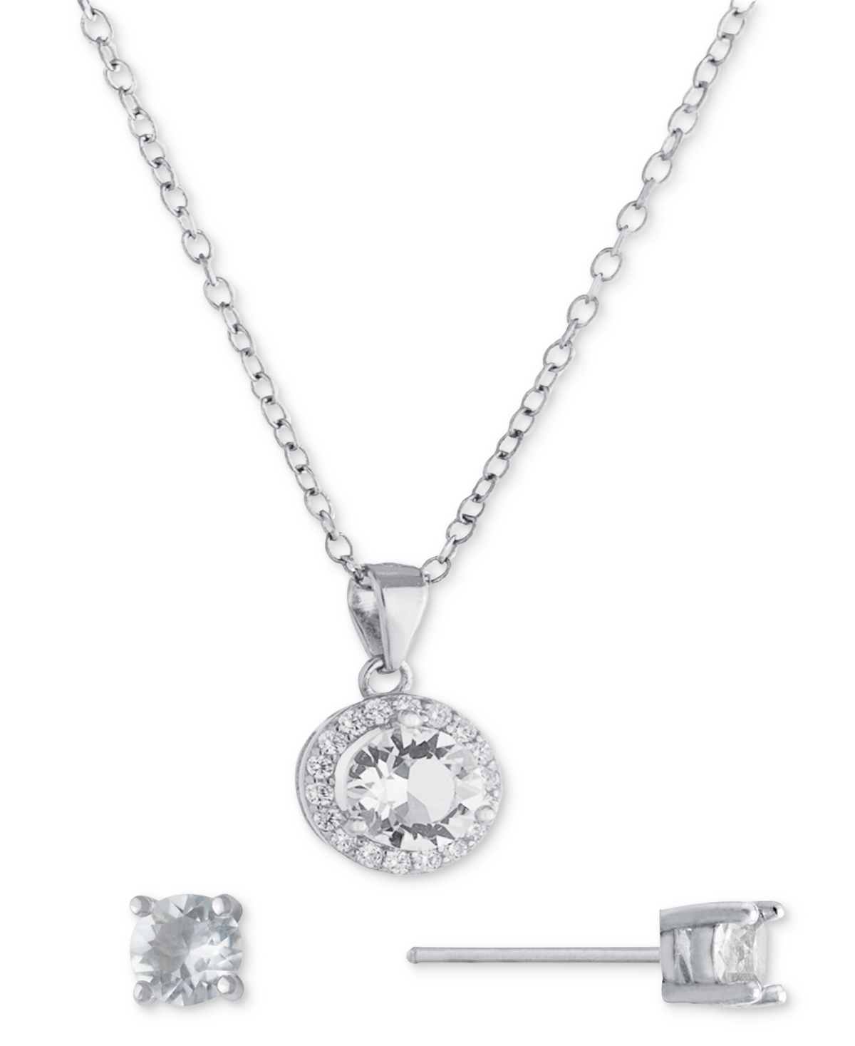2-Pc. Set Crystal & Cubic Zirconia Halo Pendant Necklace & Solitaire Stud Earrings, Created for Macy's - Rose