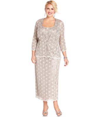 R&M Richards Plus Size Sleeveless Sequined Lace Dress and Jacket - Dresses - Women - Macy&#39;s