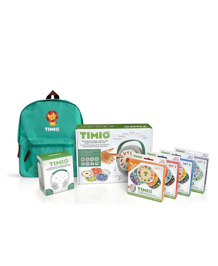 TIMIO Screenless Educational Audio and Music Player + 4 Disc Packs 25 discs  total + Headset + Backpack - Macy's