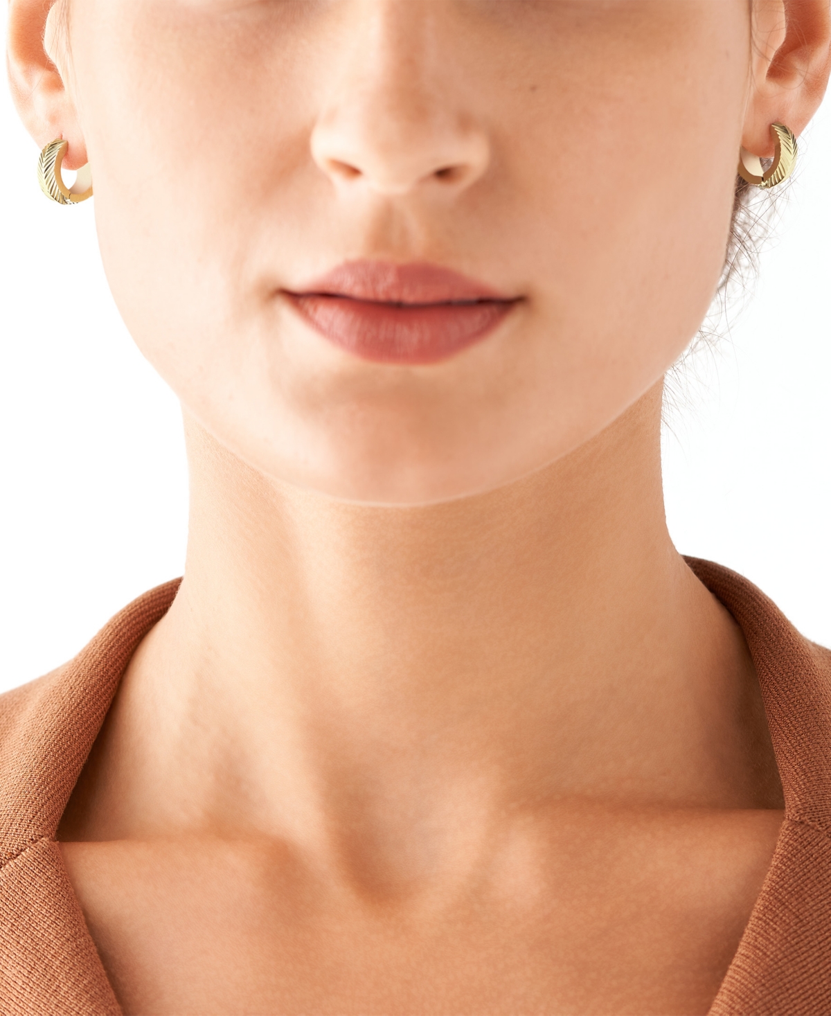 Fossil Sadie Linear Texture Gold-tone Stainless Steel Huggie Hoop Earrings - Gold-Tone