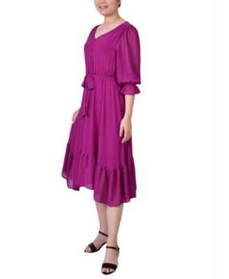 Women's 3/4 Sleeve V-Neck Flounced Dress
