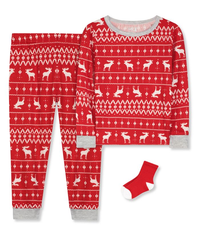 Max & Olivia Baby Boys or Baby Girls Reindeer Pajamas with Matching Socks, 3 Piece Set Macy's