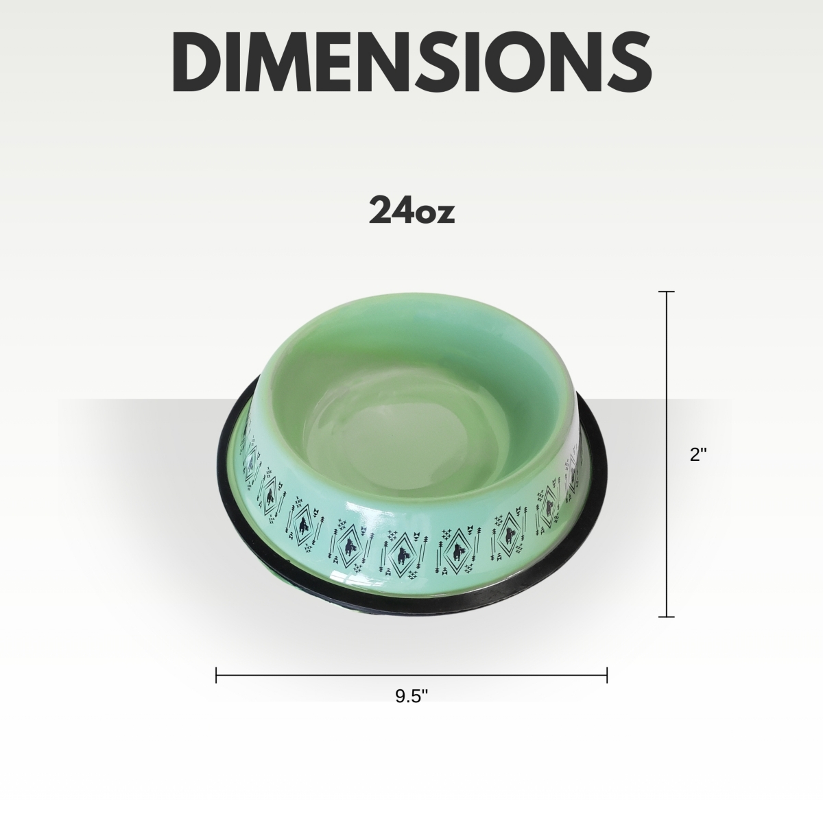 JoJo Modern Pets Non-Skid Boho Stainless Steel Dog Bowl – with Whimsical Unicorn Design, Silicone Base for Small Dogs – Mint/24oz - Gree