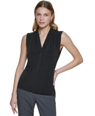 Calvin Klein - Gathered V-Neck Sleeveless Top