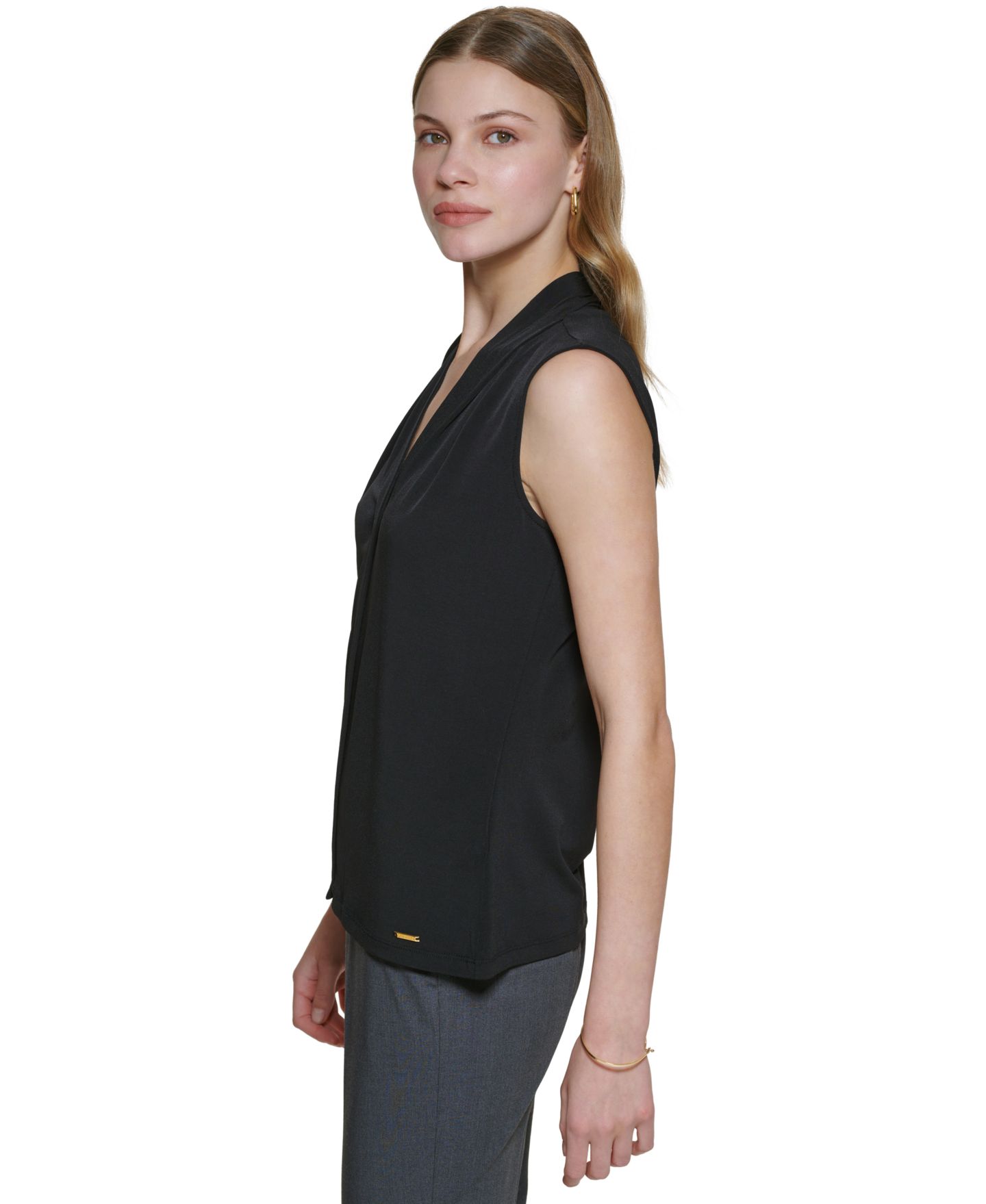 Женский топ Calvin Klein Gathered V-Neck Sleeveless Top, цвет: Чёрный — фото 3