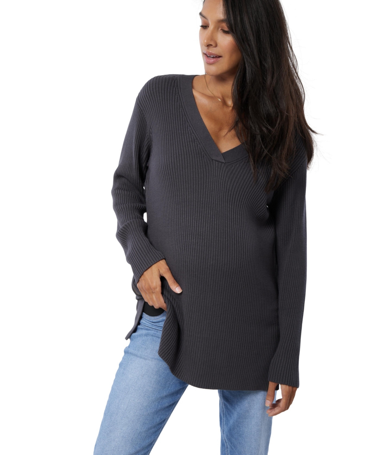 Ingrid & Isabel® Ingrid & Isabel Side Zip Maternity/Nursing Sweater in  Beige