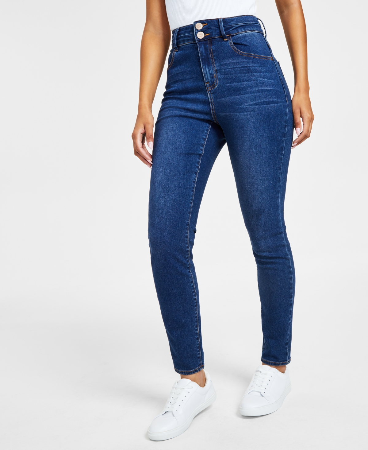 Curvy High Rise Double Button Skinny Jeans - Loma Wash