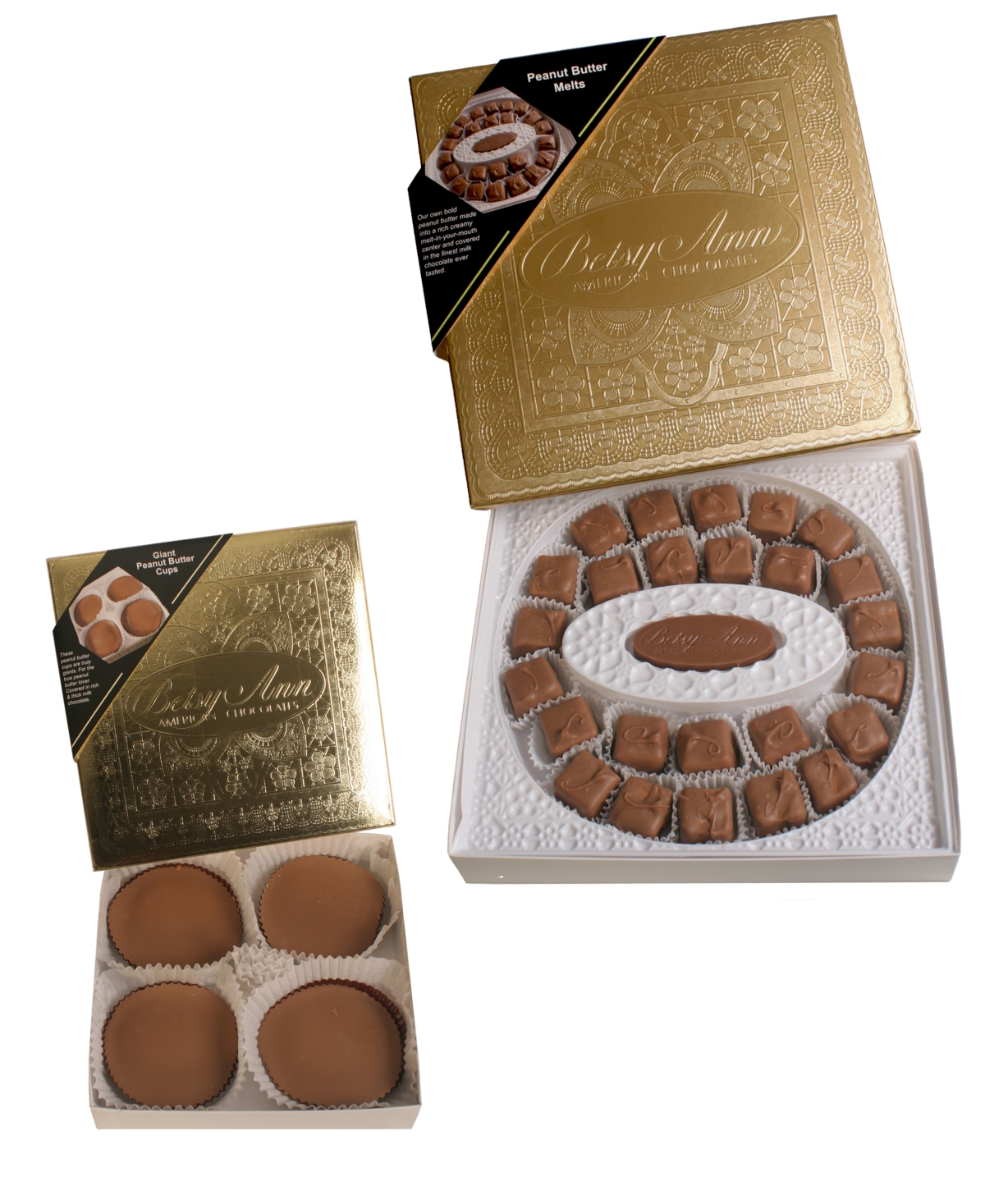 Betsy Ann Chocolates 14oz Milk Chocolate Peanut Butter Meltaways & 4 Piece Giant Peanut Butter Cups Gift Bundle, Approxim In No Color