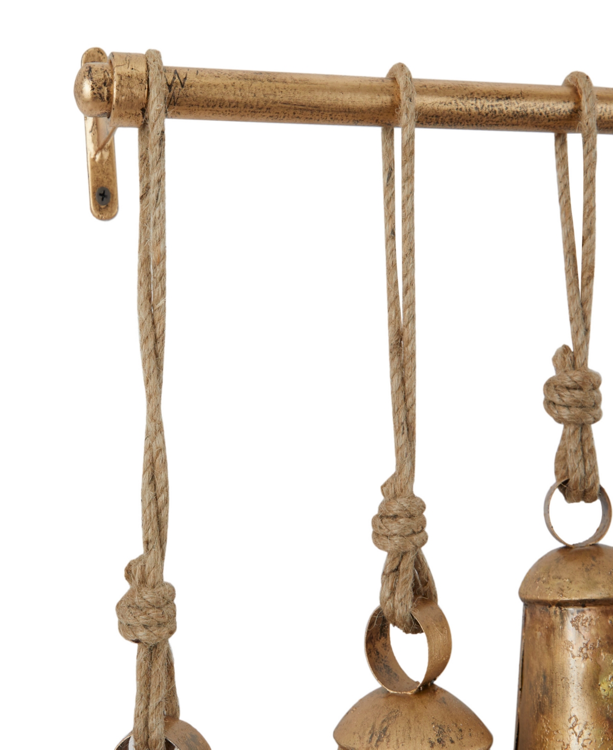 Rosemary Lane Gray Metal Tibetan Inspired Meditation Decorative Cow Bell with Jute Hanging Rope and Rod 48