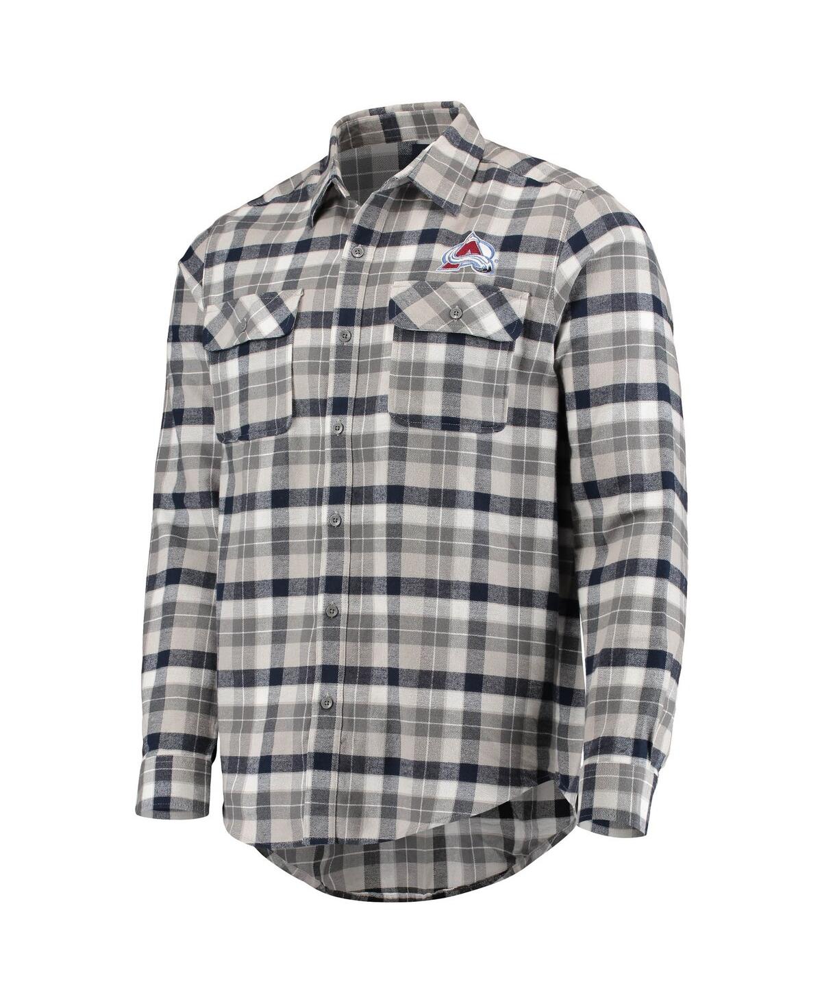 Shop Antigua Men's  Navy, Gray Colorado Avalanche Ease Plaid Button-up Long Sleeve Shirt In Navy,gray