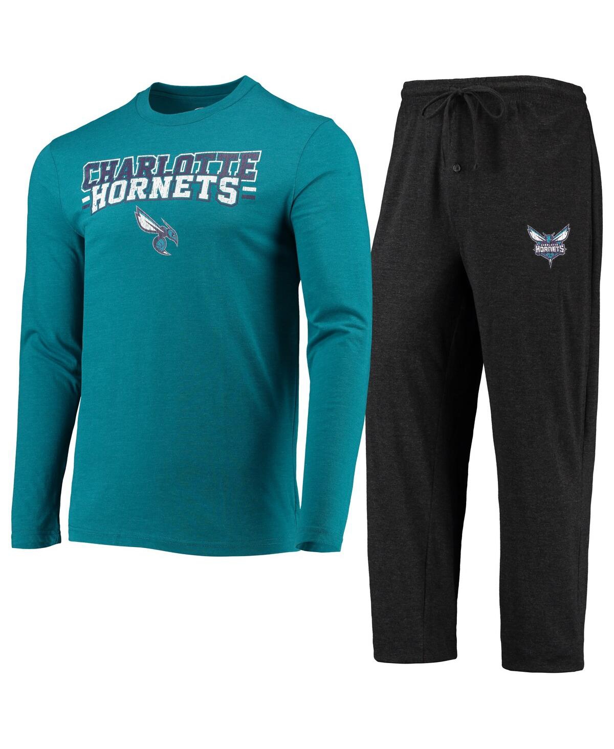Men's Concepts Sport Black, Teal Charlotte Hornets Long Sleeve T-Shirt & Pants Sleep Set - Black, Teal
