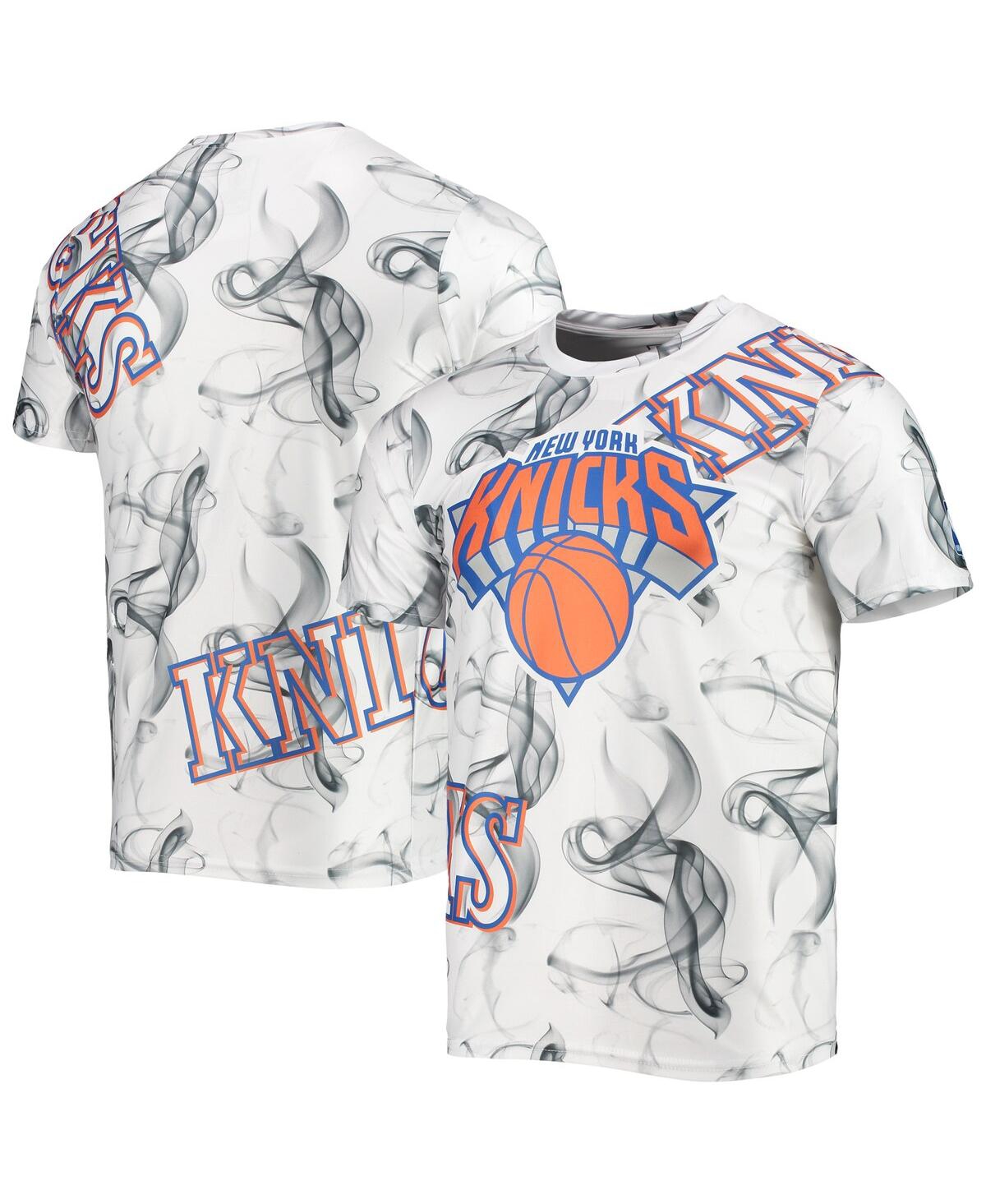 Men's White, Black New York Knicks Asymmetric Bold Smoke T-shirt - White, Black