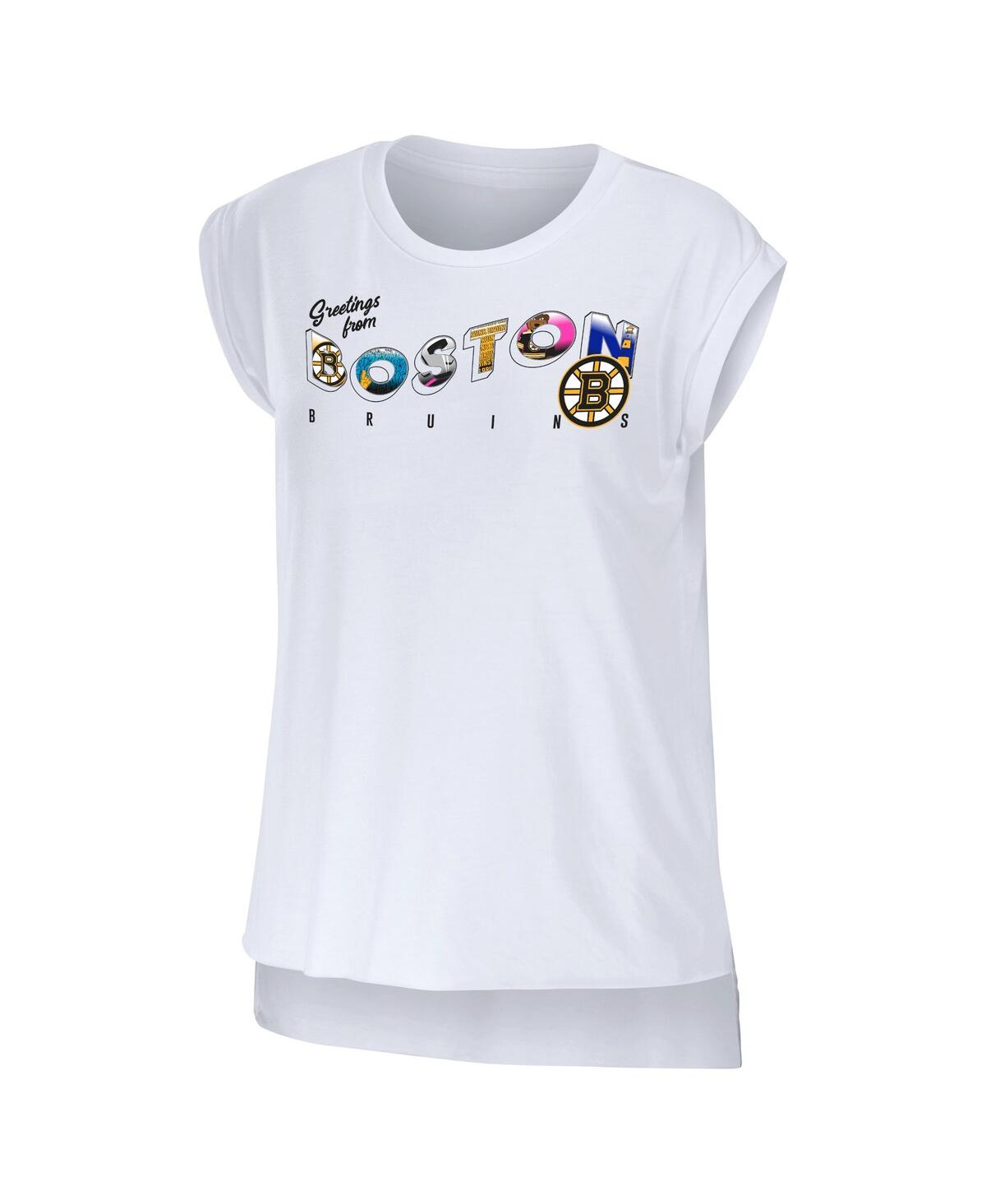 Shop Wear By Erin Andrews Women's  White Boston Bruins Greetings From Muscle T-shirt