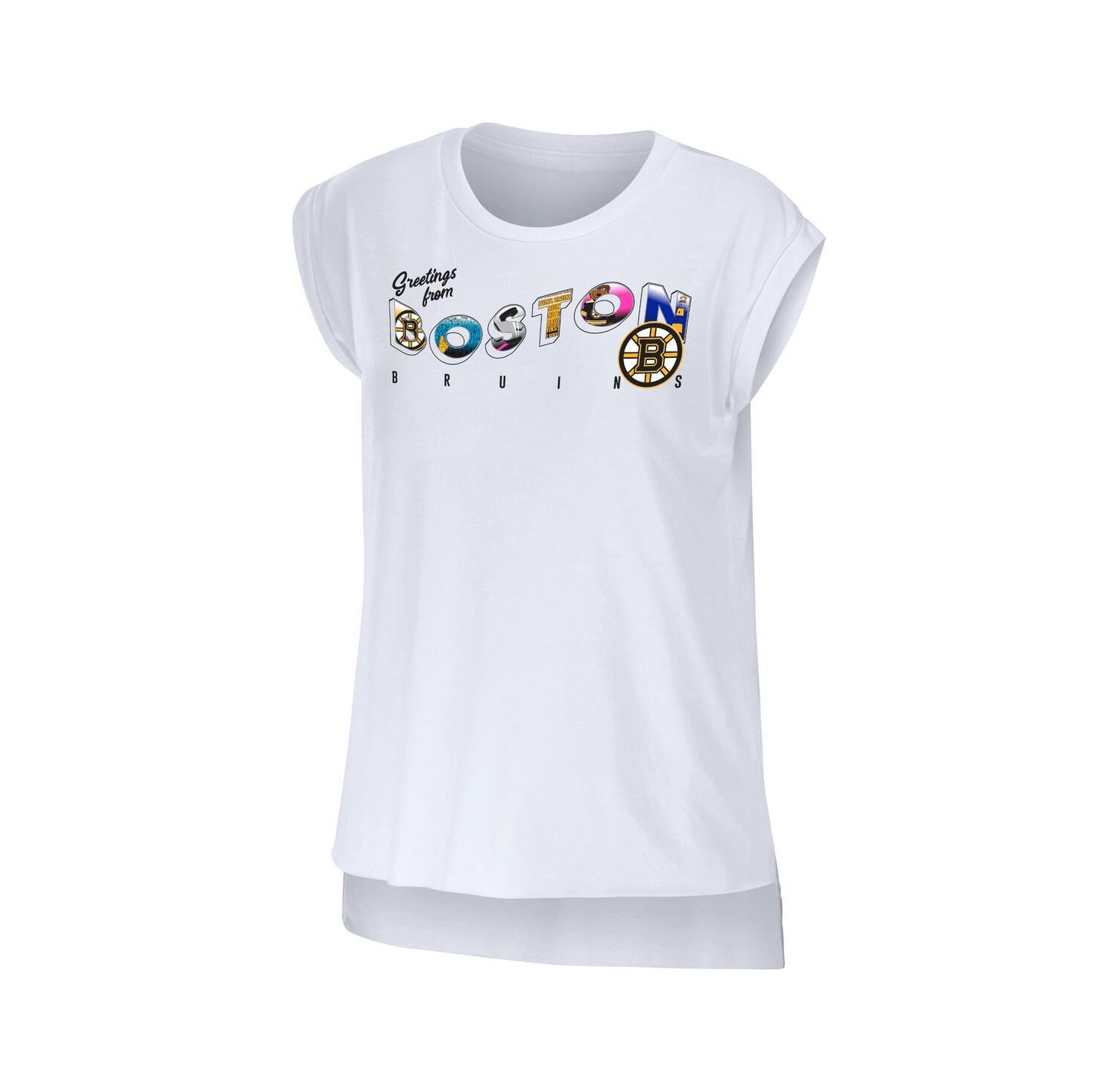 Women's White Boston Bruins Greetings From Muscle T-shirt