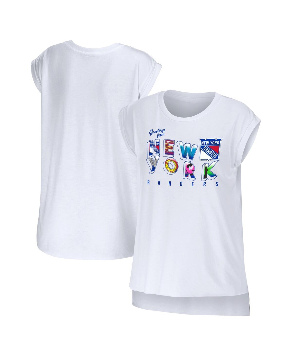 Shop Wear By Erin Andrews Women's  White New York Rangers Greetings From Muscle T-shirt