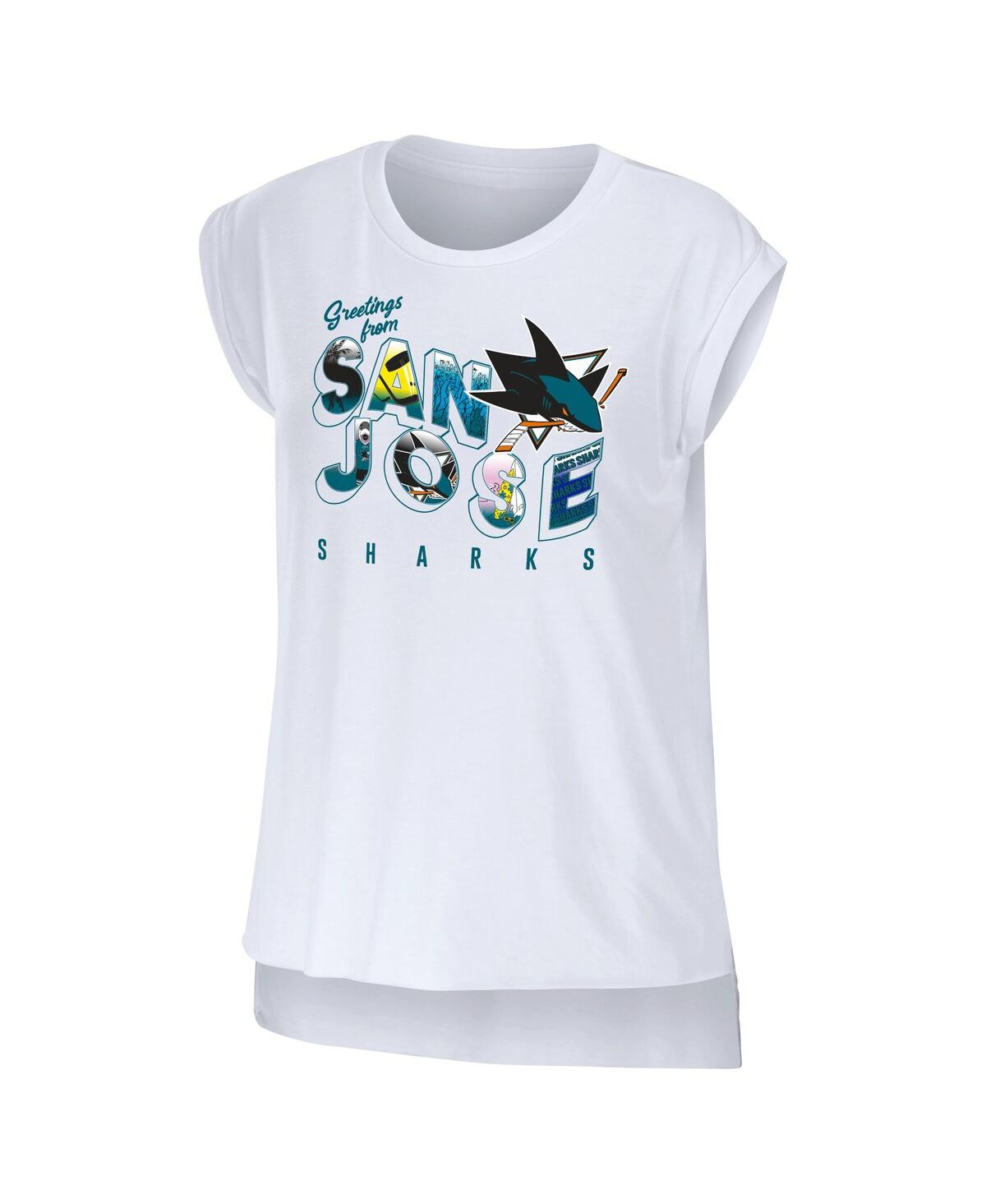 Shop Wear By Erin Andrews Women's  White San Jose Sharks Greetings From Muscle T-shirt
