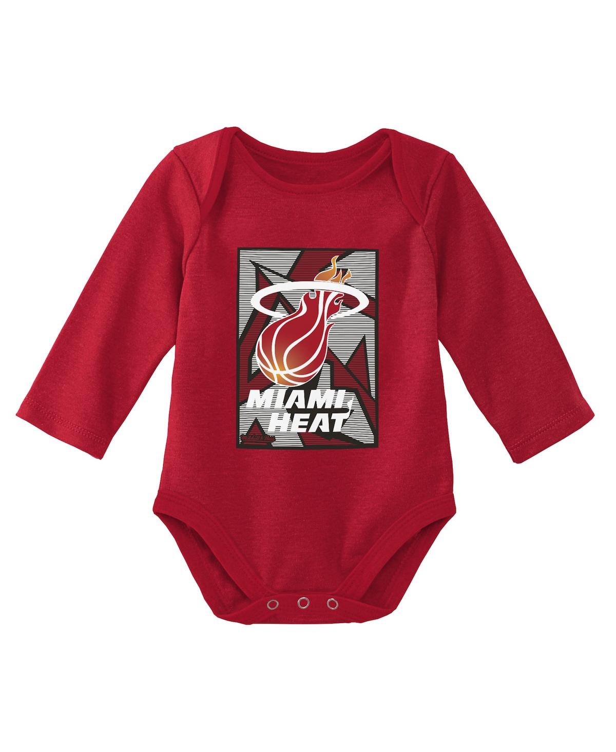 Shop Mitchell & Ness Infant Boys And Girls  Black, Red Miami Heat Hardwood Classics Bodysuits And Cuffed K In Black,red