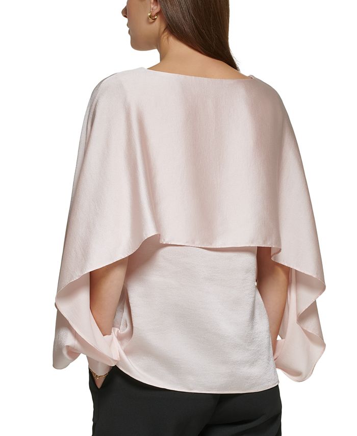DKNY Petite Solid Crewneck Smocked-Cuff Cape Blouse, Created for Macy's ...