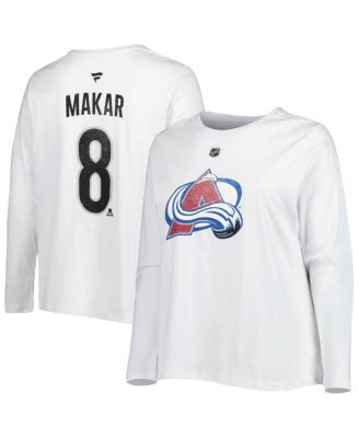 Women's Cale Makar White Colorado Avalanche Plus Size Name and Number Long Sleeve T-shirt