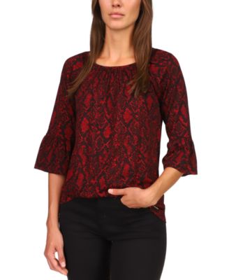 Michael Kors - Petite Python-Print Ruffle-Sleeve Top