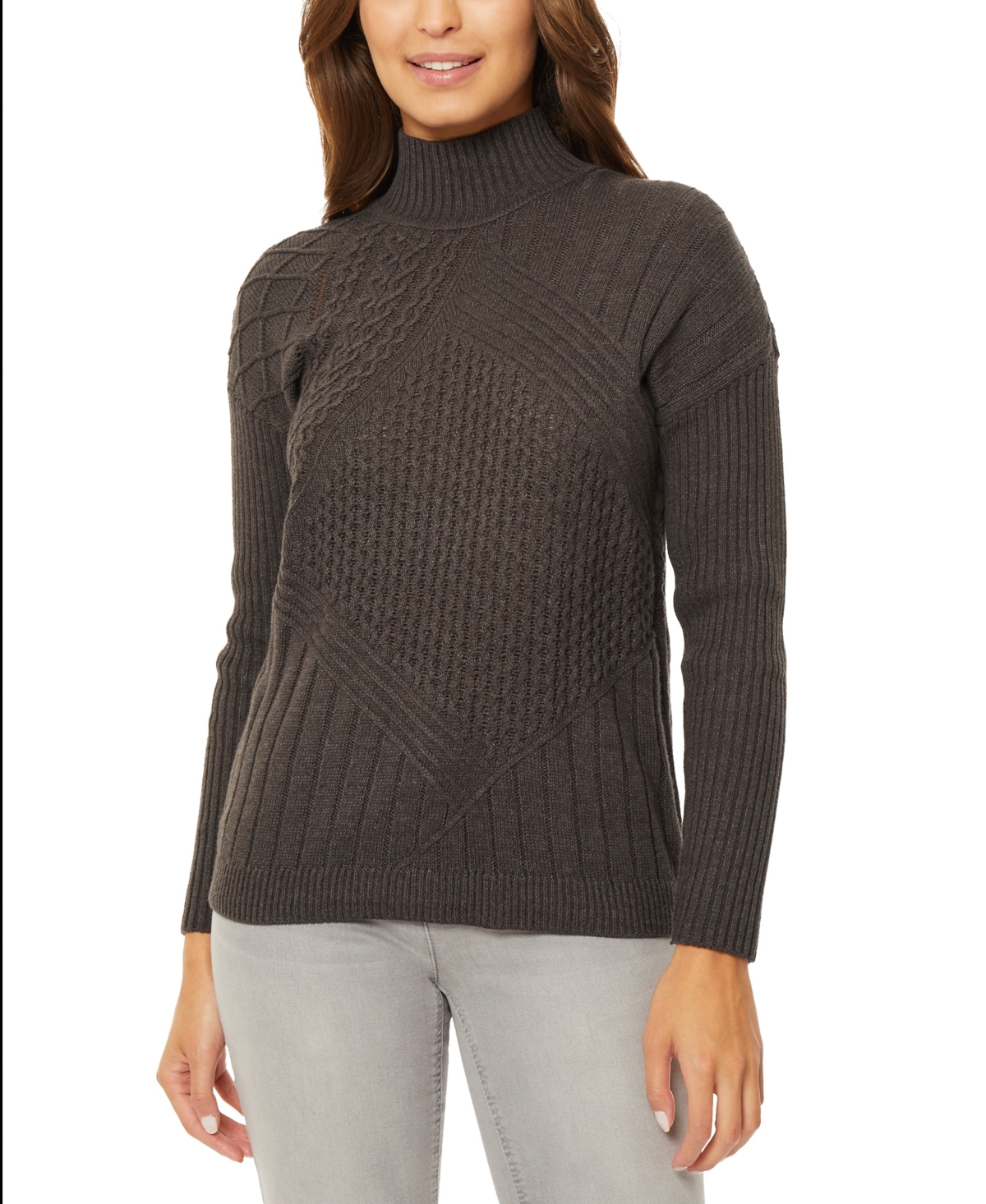 Shop Jones New York Women's Directional Stitch Sweater In Dark Heather Gray