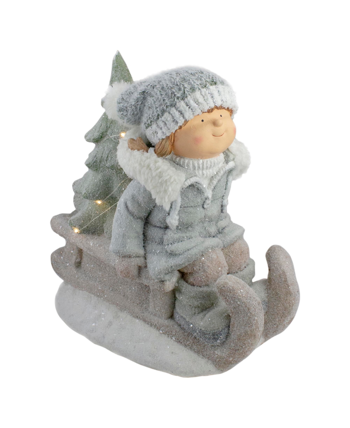 Northlight Lighted Girl On A Sled Christmas Decoration, 15" In Green