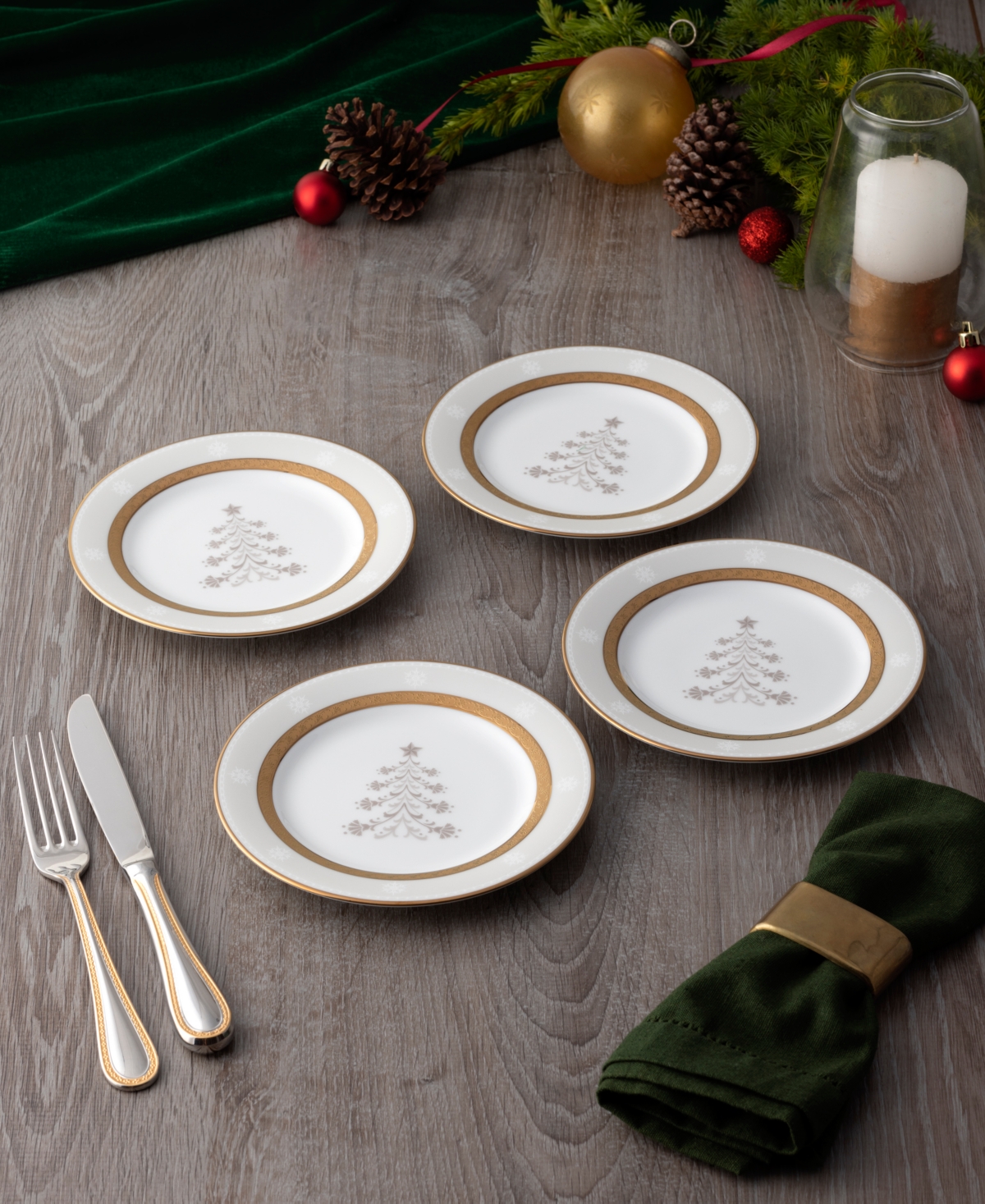 Charlotta Gold Set of 4 Holiday Tree Appetizer Plates, 6-1/4