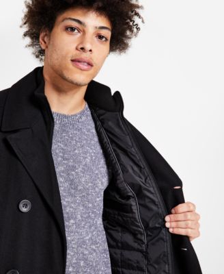 Men's Wool Blend Peacoat with Bib Coat