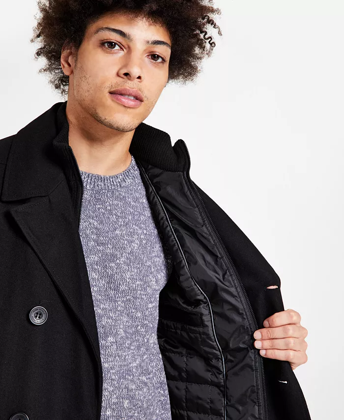 Men's Wool Blend Peacoat with Bib Coat - thumbnail 3