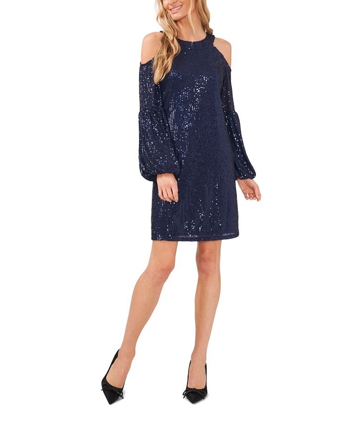 CeCe Women's Cold Shoulder Long Sleeve Sequin Dress - Macy's