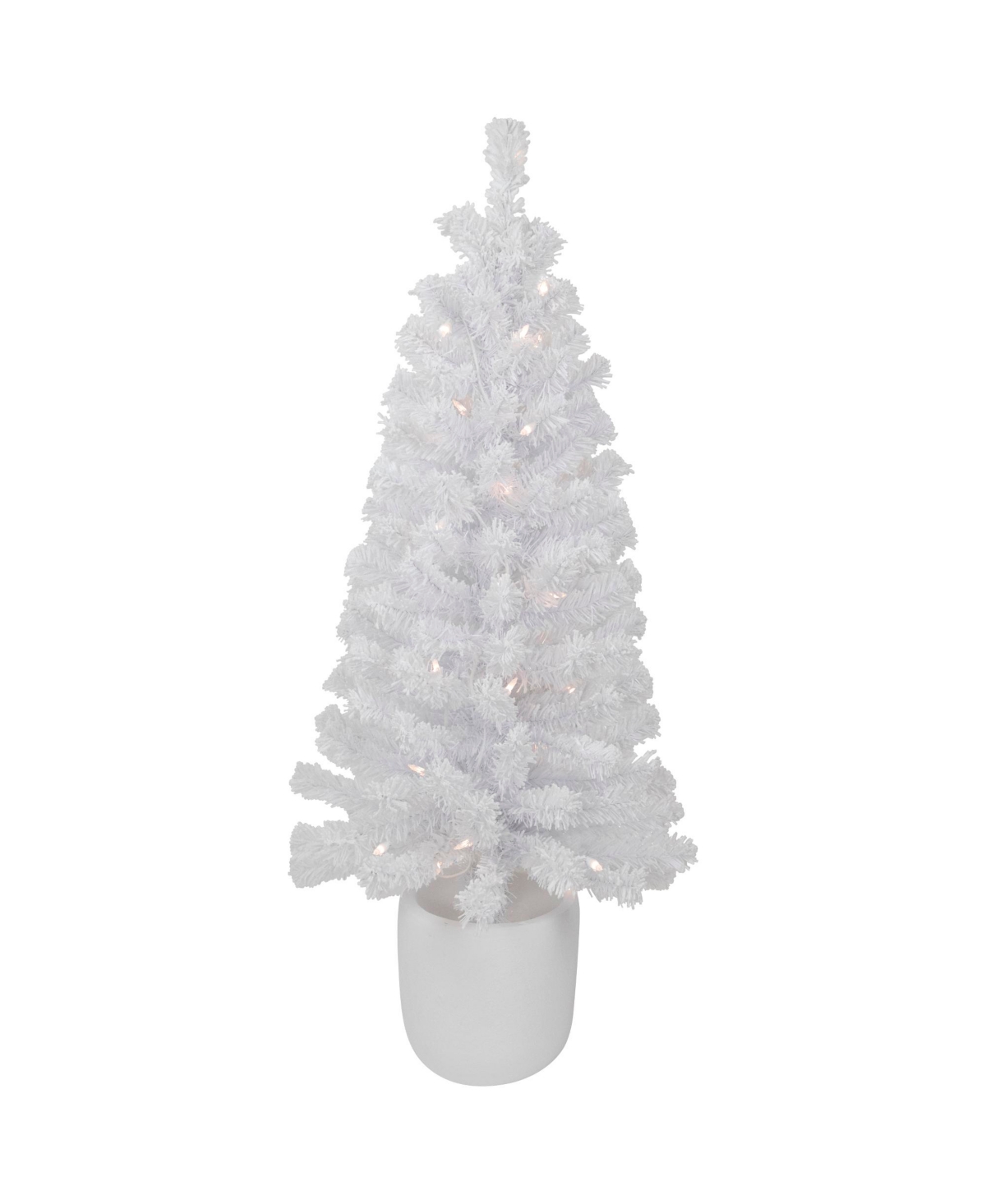 Northlight Pre- Lit Potted Flocked Winter Pine Tinsel Artificial Christmas Tree With Clear Lights, 3.5' In Green