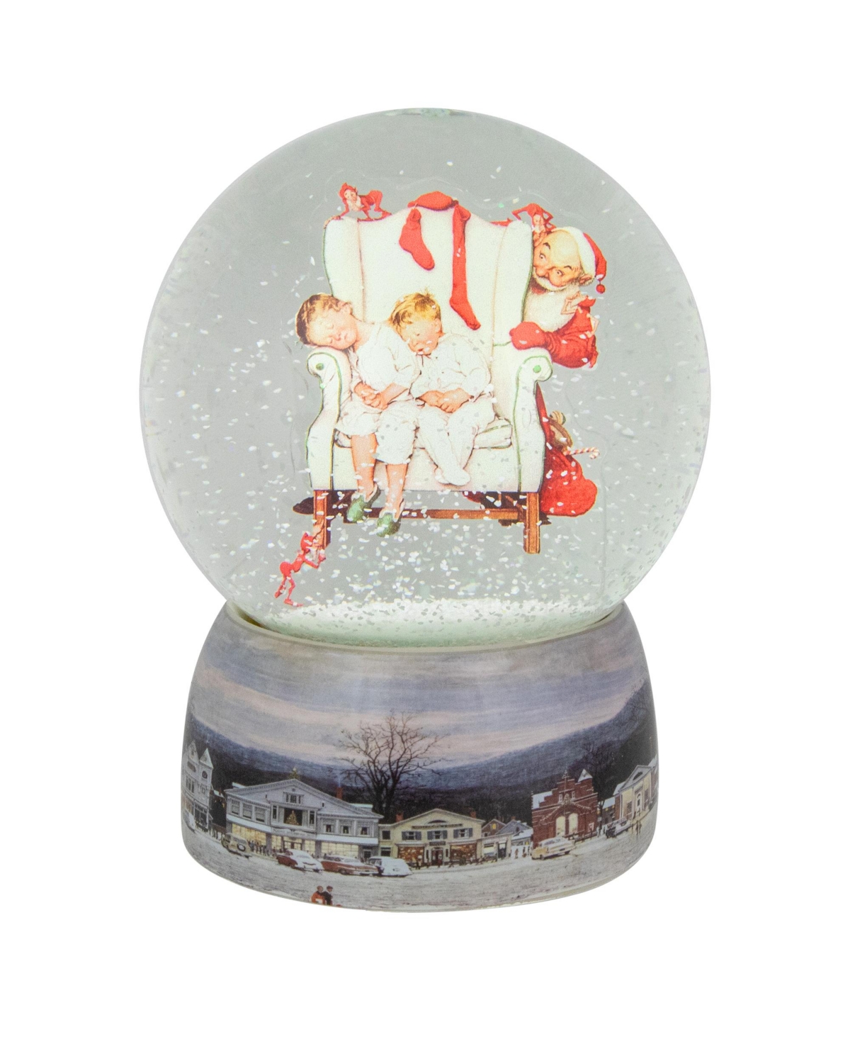 Northlight Norman Rockwell Santa Looking At Two Sleeping Children Christmas Snow Globe, 6.5" In White