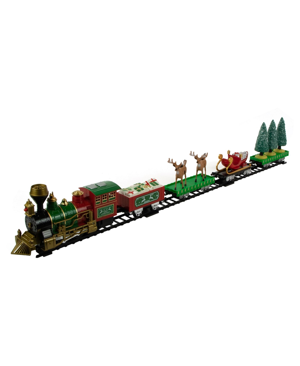 Northlight Battery Operated Lighted And Animated Christmas Train With Working Smokestack Set, 22 Piece In Red