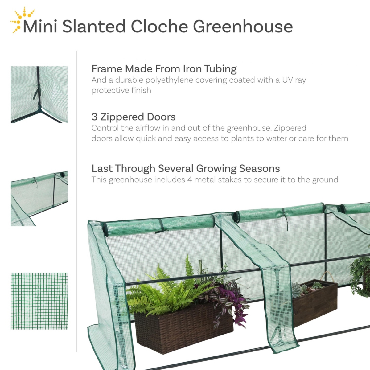 Sunnydaze Decor Iron Pvc Cover Mini Slant Cloche Greenhouse with Zipper -- Green