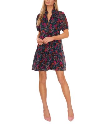 CeCe Women's Floral-Print Puff-Sleeve Babydoll Dress - Macy's