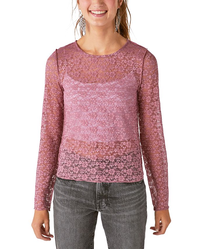 Lucky Brand Lace Crew Neck Long Sleeve Top - Macy's