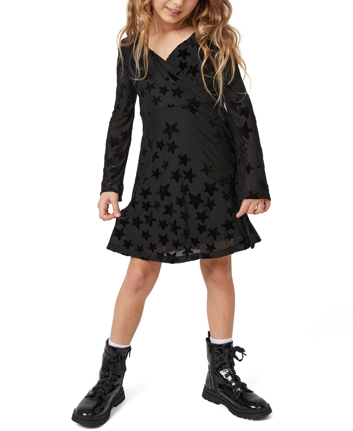 Cotton On Toddler Girls Rochelle Long Sleeve Dress In Black/scattered Stars