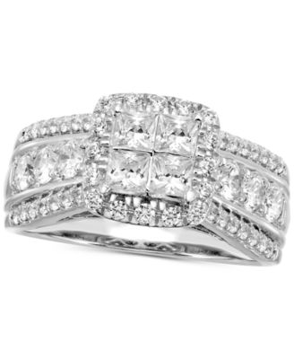 Macy's - Diamond Princess & Round Halo Cluster Engagement Ring (1-5/8 ct. t.w.) in 14k White Gold