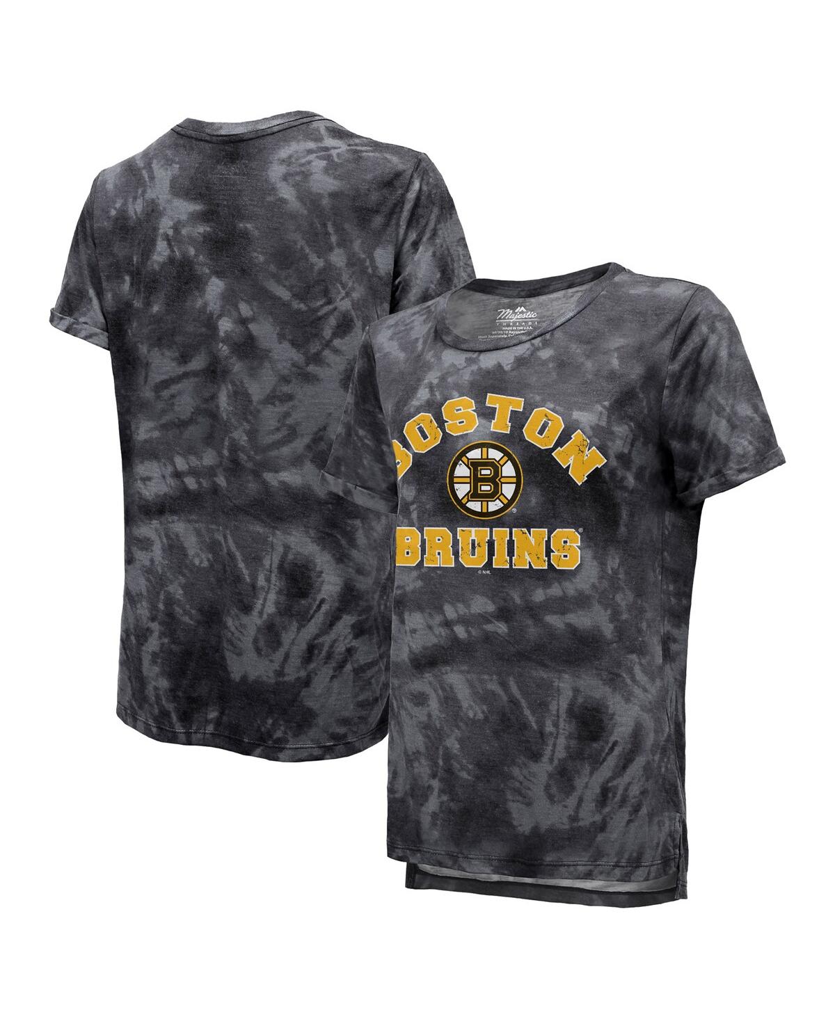 Women's Majestic Threads Black Boston Bruins Boyfriend Tie-Dye Tri-Blend T-shirt - Black