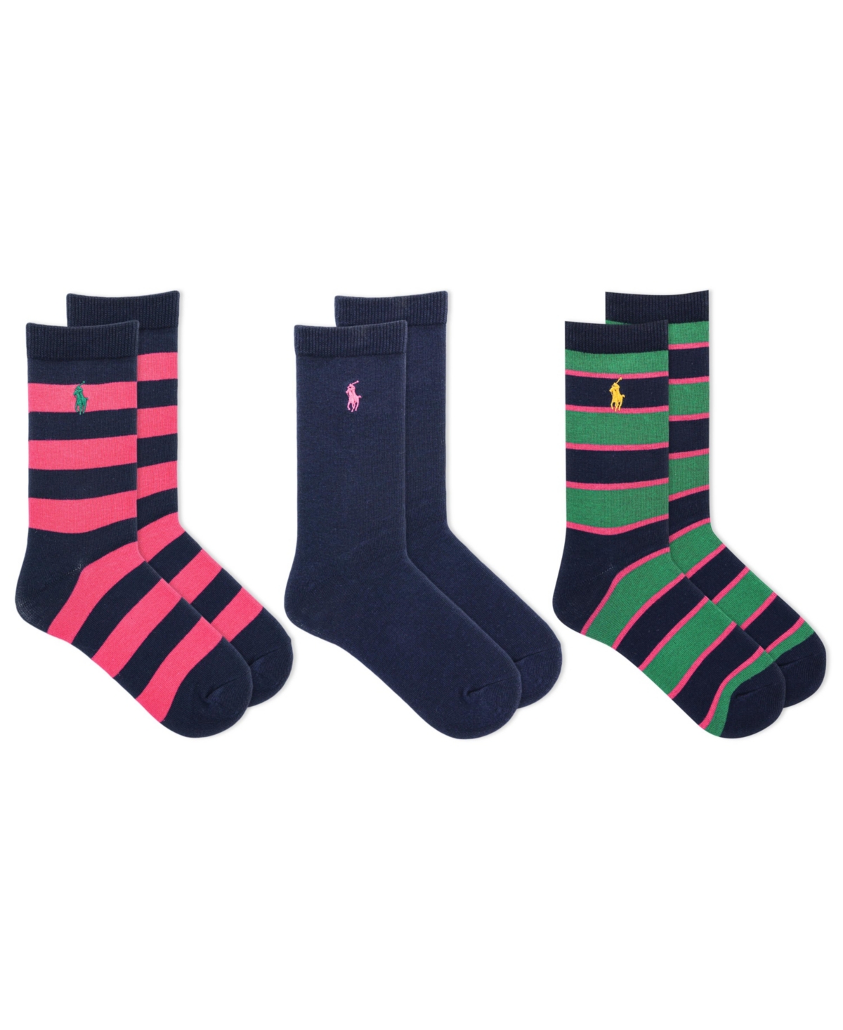 Shop Polo Ralph Lauren Big Girls Rugby Socks, Pack Of 3 In Nvast