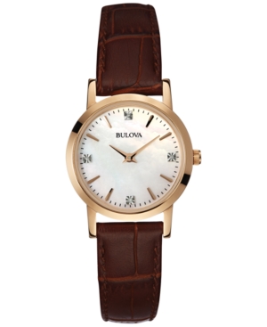 Bulova Women's Diamond Accent Brown Leather Strap Watch 27mm 97P105