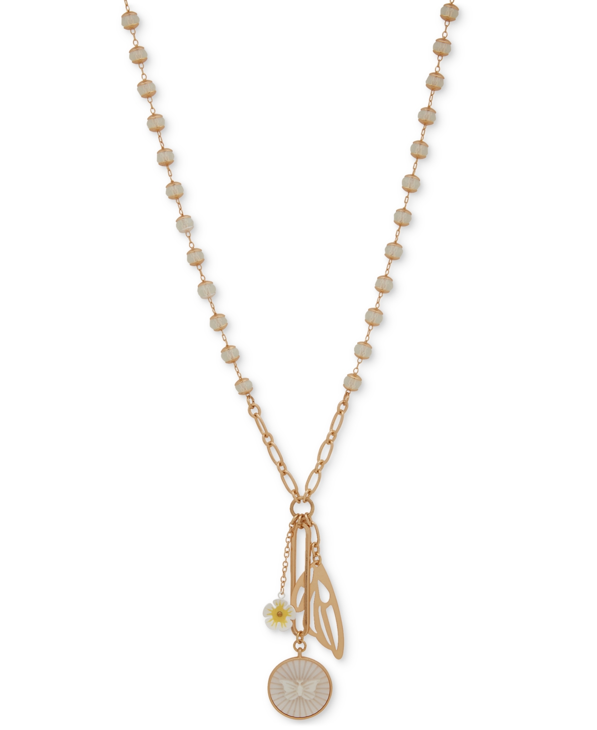 Lonna & Lilly Gold-tone Mixed Stone Butterfly & Flower Multi-charm Long Pendant Necklace, 36" + 3" E In White