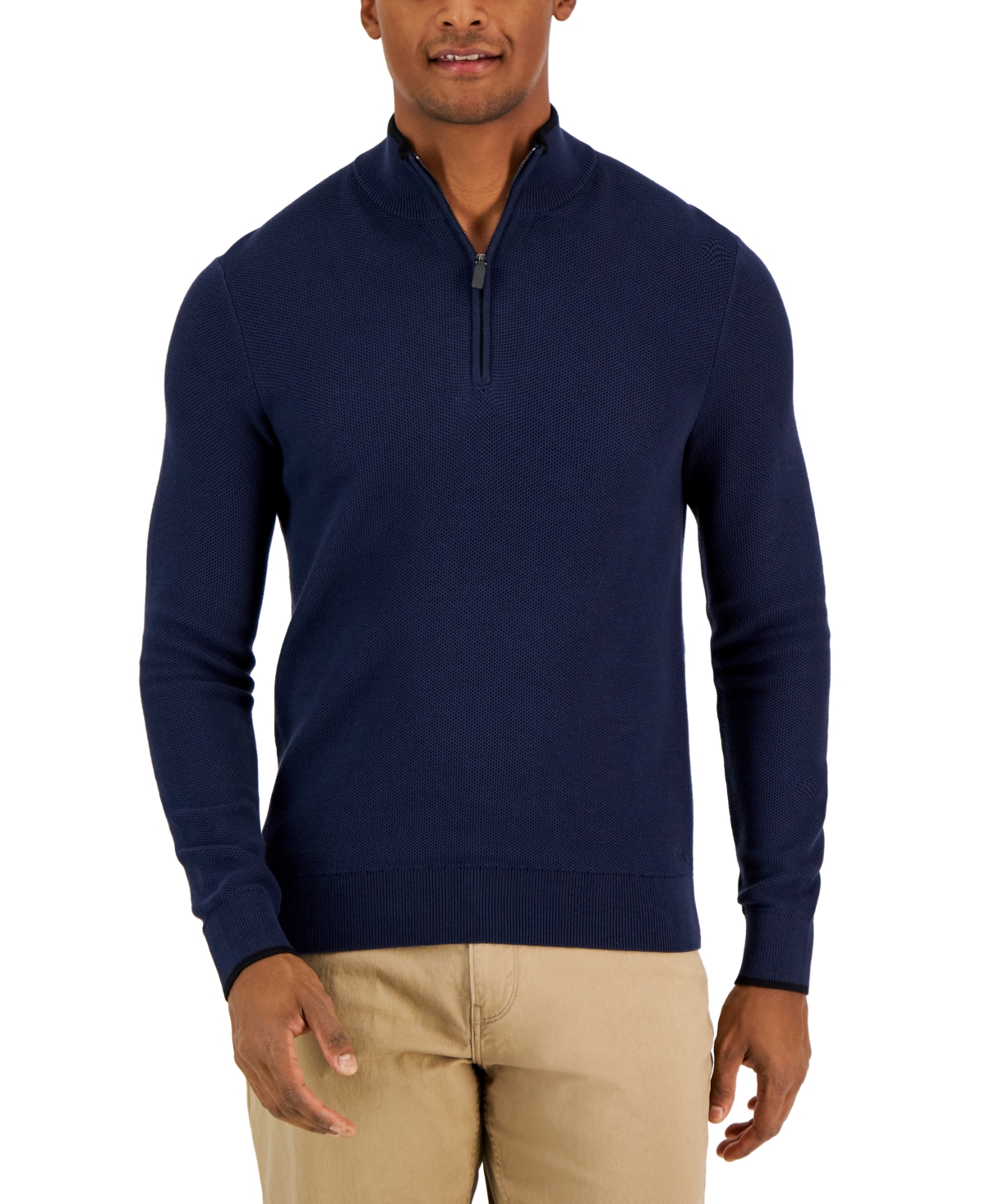 Men's Textured Quarter-Zip Sweater, Created for Macy's - Midnight