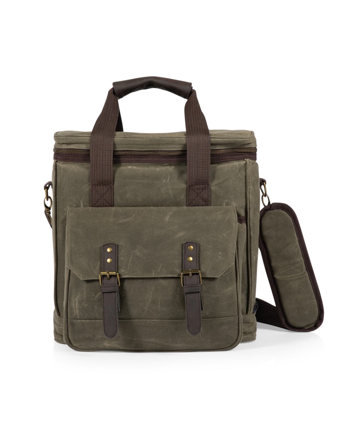 Legacy Weekender 6 Bottle Insulated Wine Bag In Khaki Green With Brown Accents