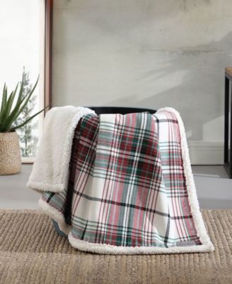 CLOSEOUT! Plaid Cotton Yarn Dye Flannel Faux Shearling Reverse Throw, 60" X 50"